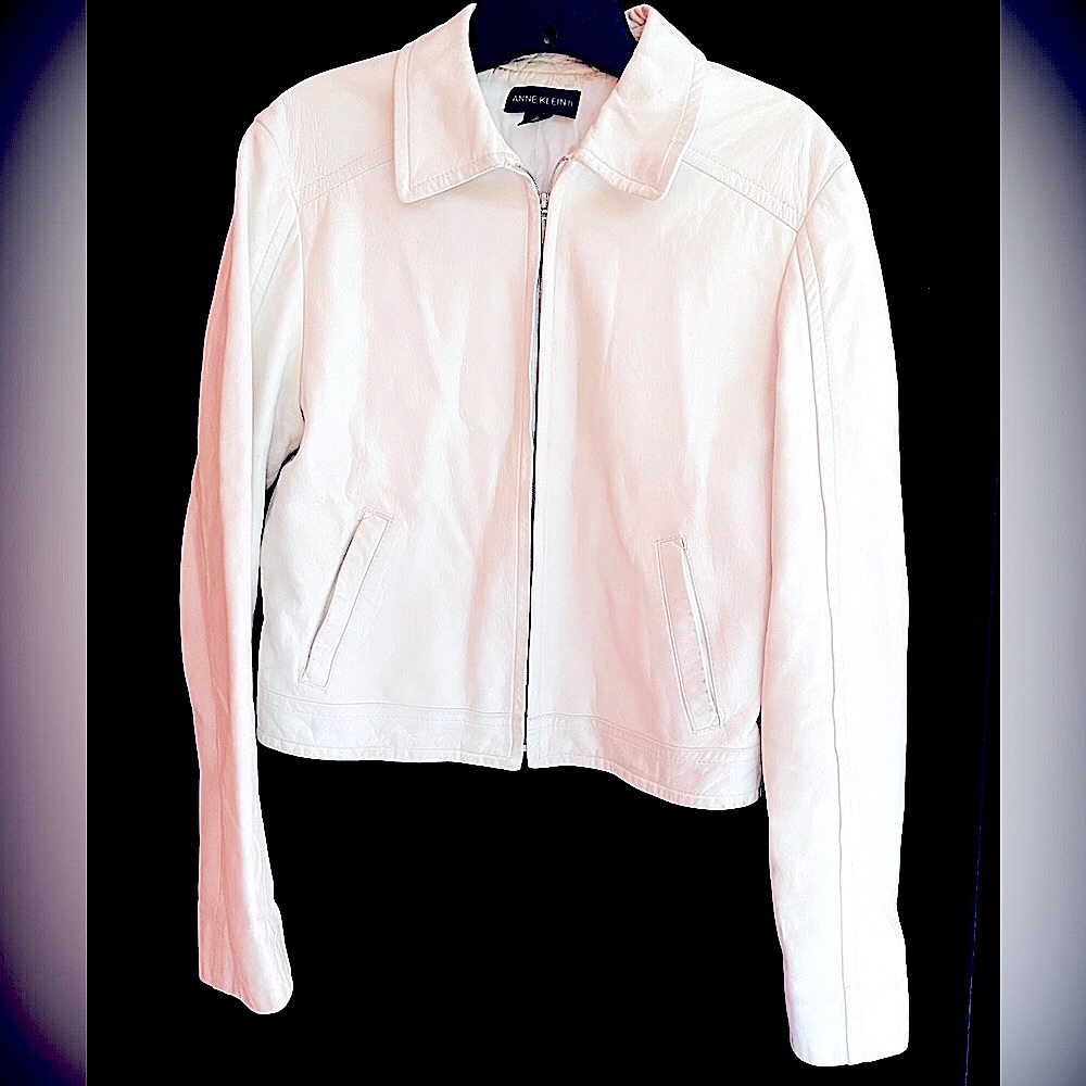 Anne Klein Cream Cropped Leather Jacket